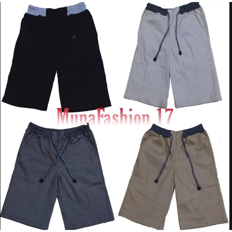 Celana cino rip pendek pinggang karet bahan melar