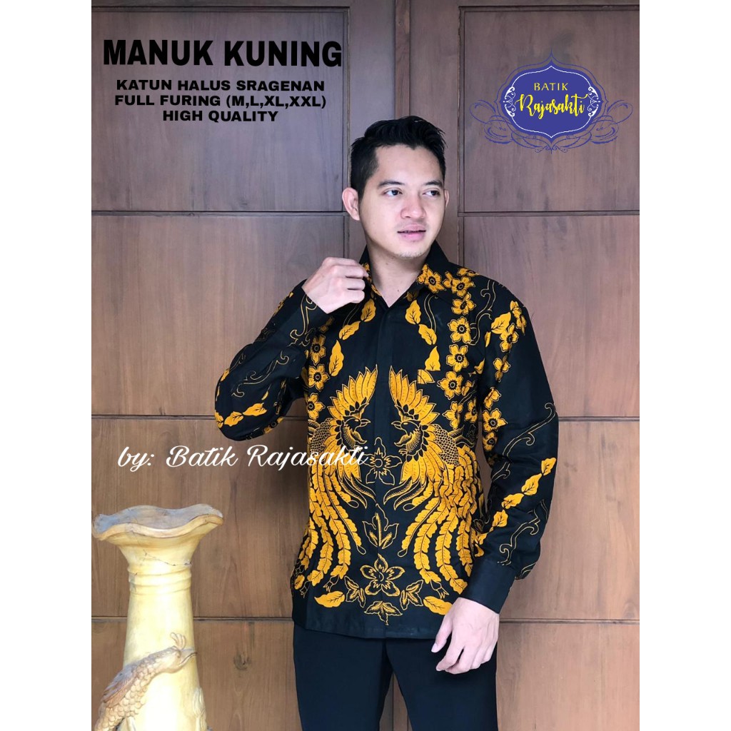 MANUK KUNING Atasan Baju Kemeja Batik Pria Lengan Panjang PREMIUM LAPIS FURING Katun RAJASAKTI