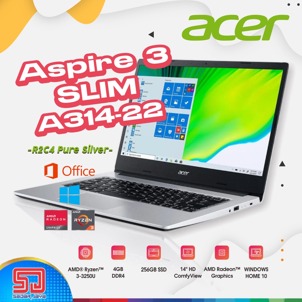 Acer Aspire 3 Slim A314-22-R2C4 Ryzen 3-3250U / 4GB / 256GB SSD / 14″HD / Win10+OHS