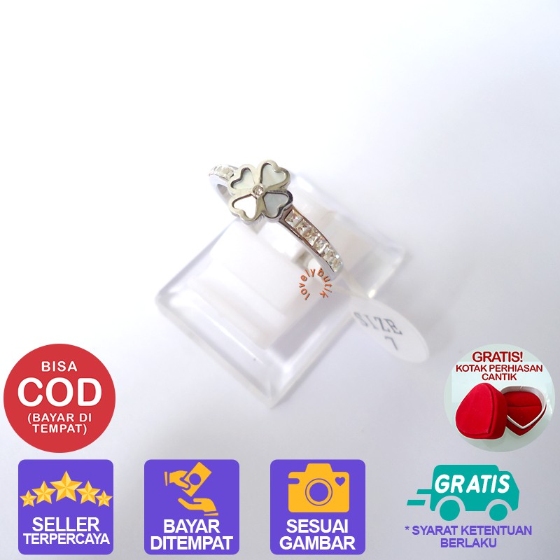 Lovelybutik Cincin Titanium Anti Karat Lus1 Cincin Wanita Titanium Model Bunga Permata