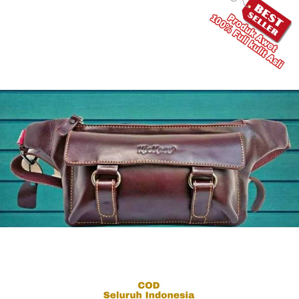 Waist Bag Kickers Tas Pria Bahu dan Pinggang Keren Full Kulit Asli , Produk Awett Tidak Mengelupas