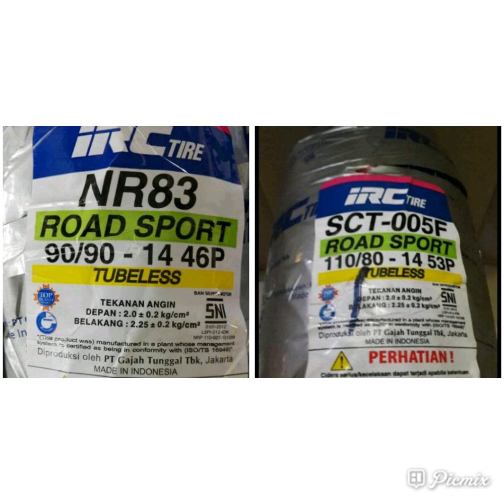 BAN 90 90 14 DAN 110 80 14 IRC TUBELESS PAKET BONUS PENTIL Terbaik