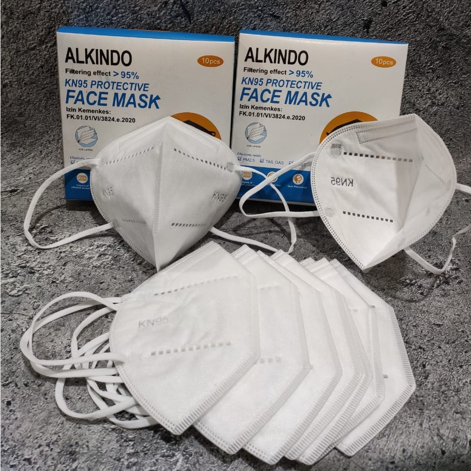 PER 1 BOX 10 PC - MASKER KN95 MURAH ALKINDO PUTIH - WHITE