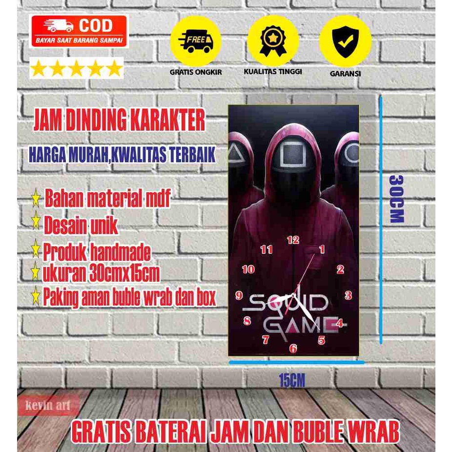 Jam Dinding Besar DIY Dekorasi Ruangan Quartz Creative Design Diameter 15cm Karakter Squid Game Series Unik Terbaru Murah Minimalis