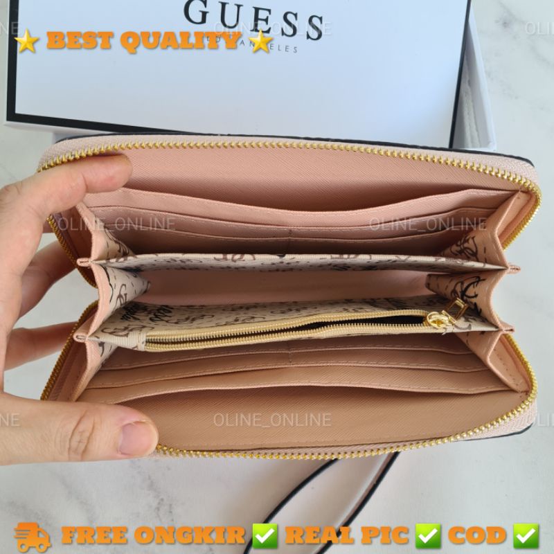 dompet wanita carlong dengan handle pouch wallet wrislet emboss gs logo zipper carryall long big size gb