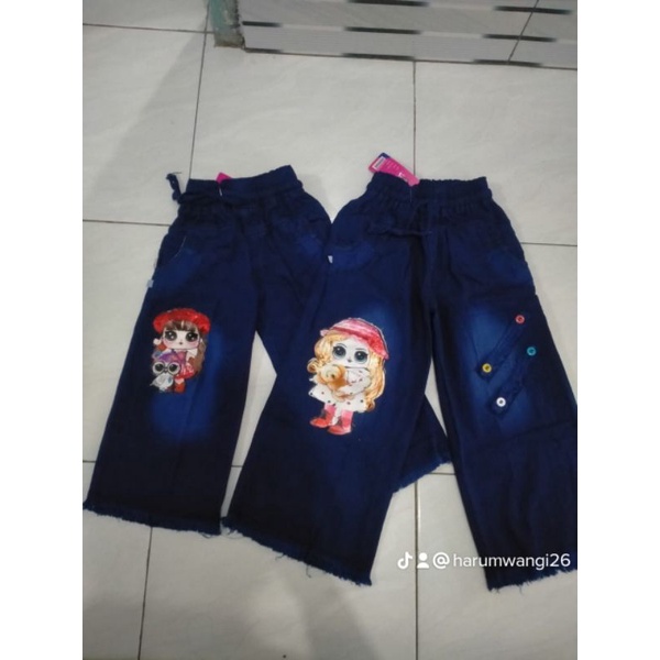 celana kulot jeans panjang anak lol led menyala usia 3-13thn/kulot jeans panjang anak perempuan