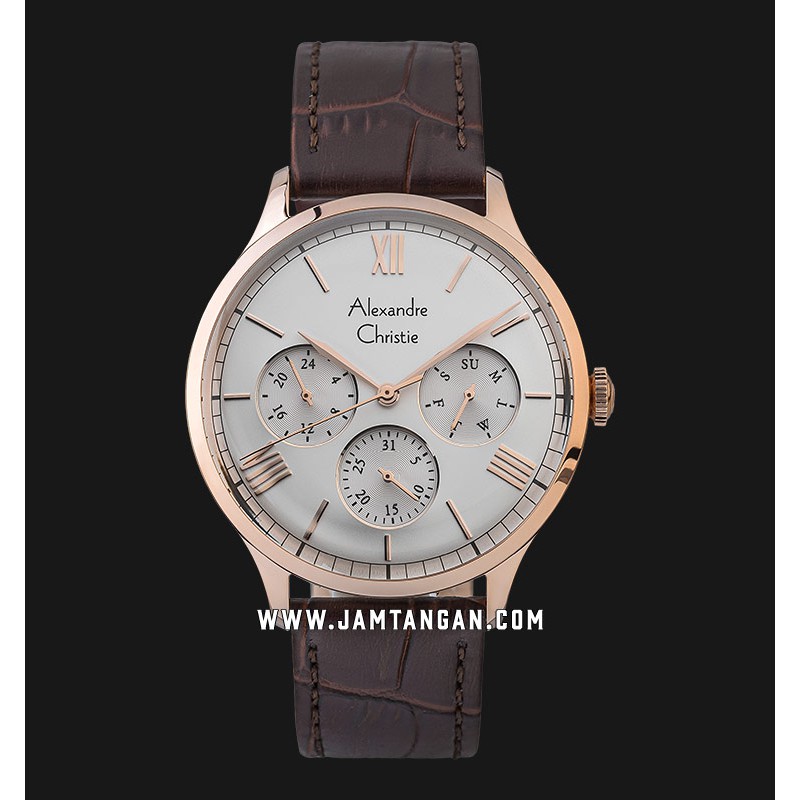 Alexandre Christie AC 6568 MF LRGSL Men Silver Dial Brown Leather Strap