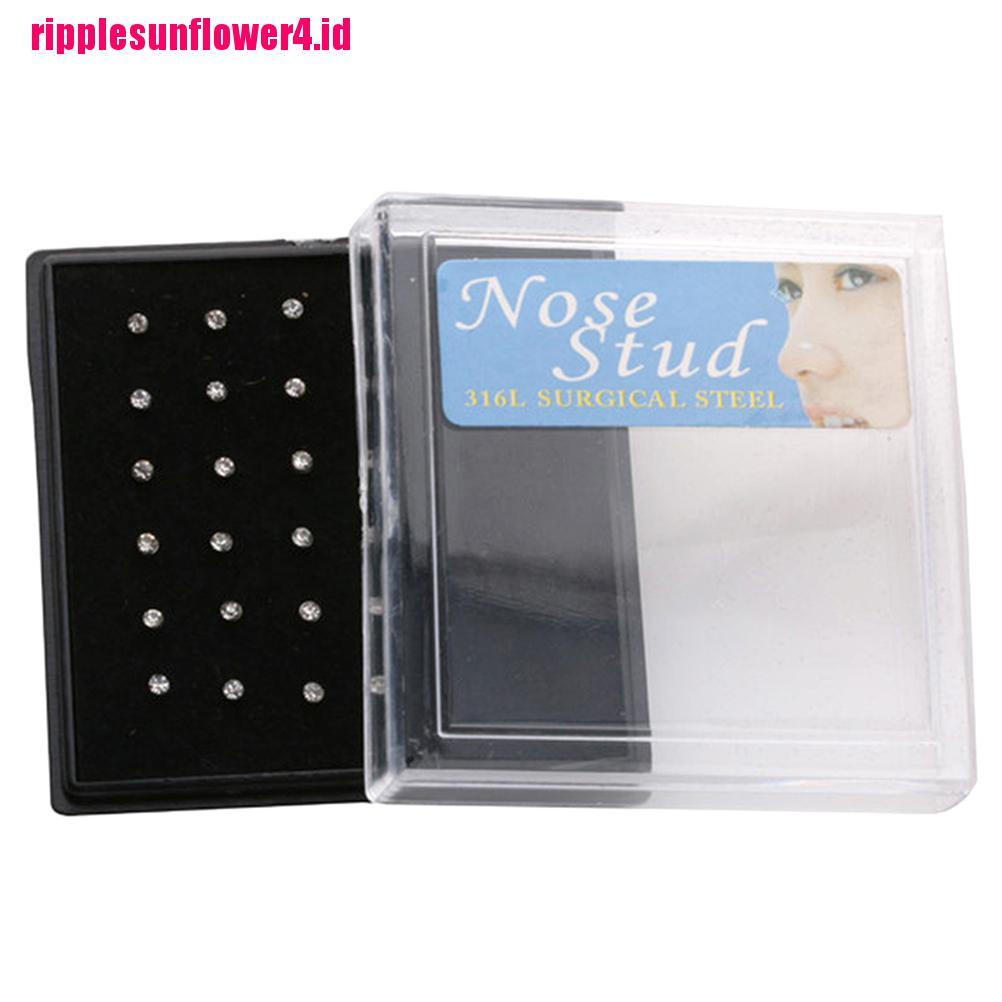 24pcs Anting Tindik Hidung / Tubuh Bentuk Bulat Bahan Steel Dengan Berlian Imitasi