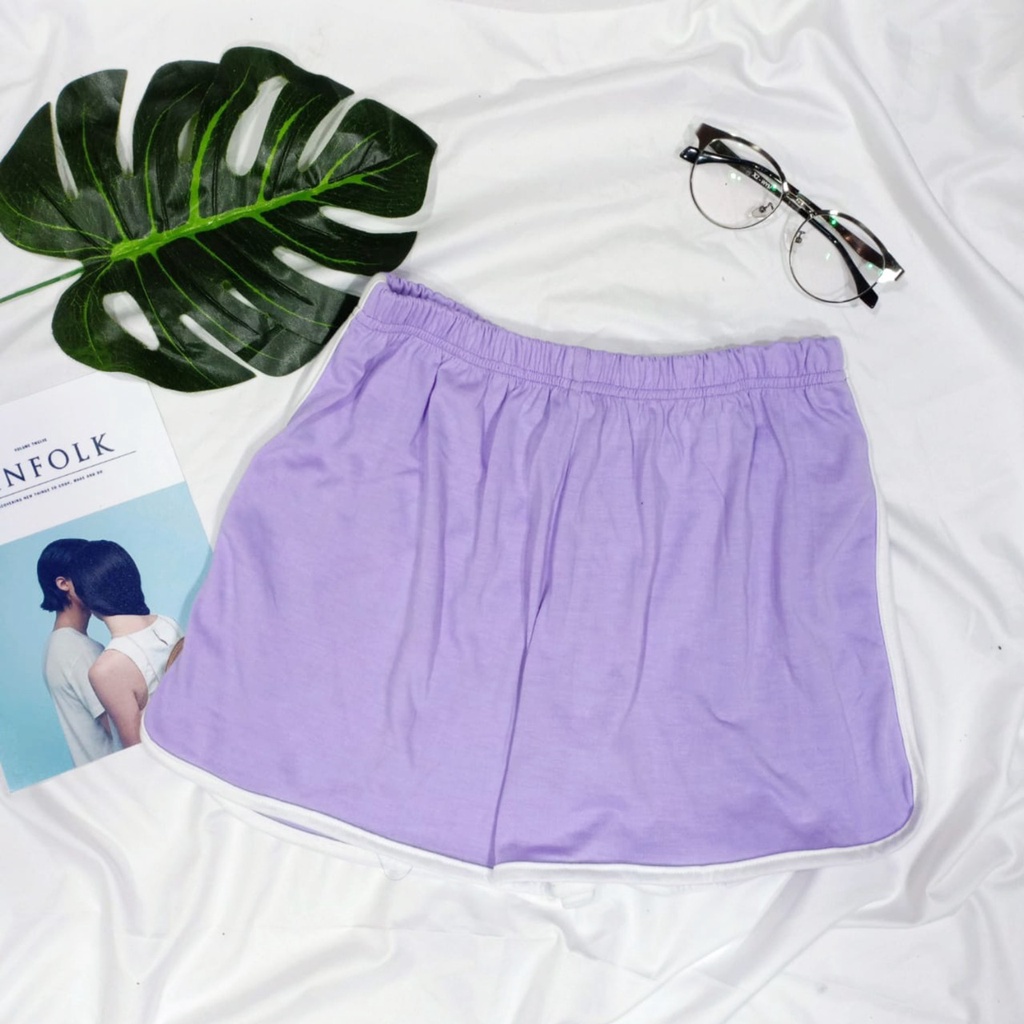 CELANA PENDEK BASIC LILAC EDITION  BAHAN KATUN 24S PREMIUM / REAL PICTURE / BAHAN ADEM / FULL KARET