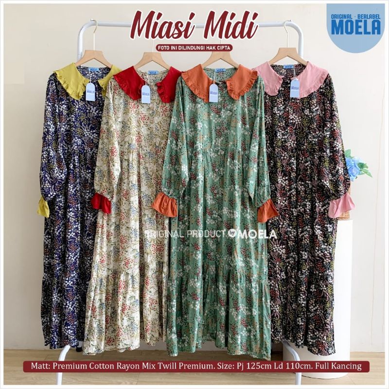 Midi Dress Gamis ORI MOELA Premium Rayon Katun - Miasi