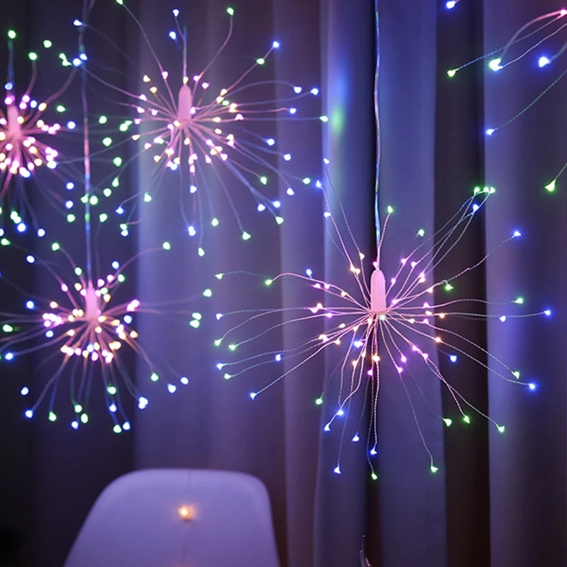 Hot Sale/3M 500LED Lampu Peri Kembang Api Kedip Kelap Kelip/US EU Plug Window LED String Light/Kawat Tembaga Dandelion String Lights Starburst Lights Untuk Dekorasi Xmas Tahun Baru