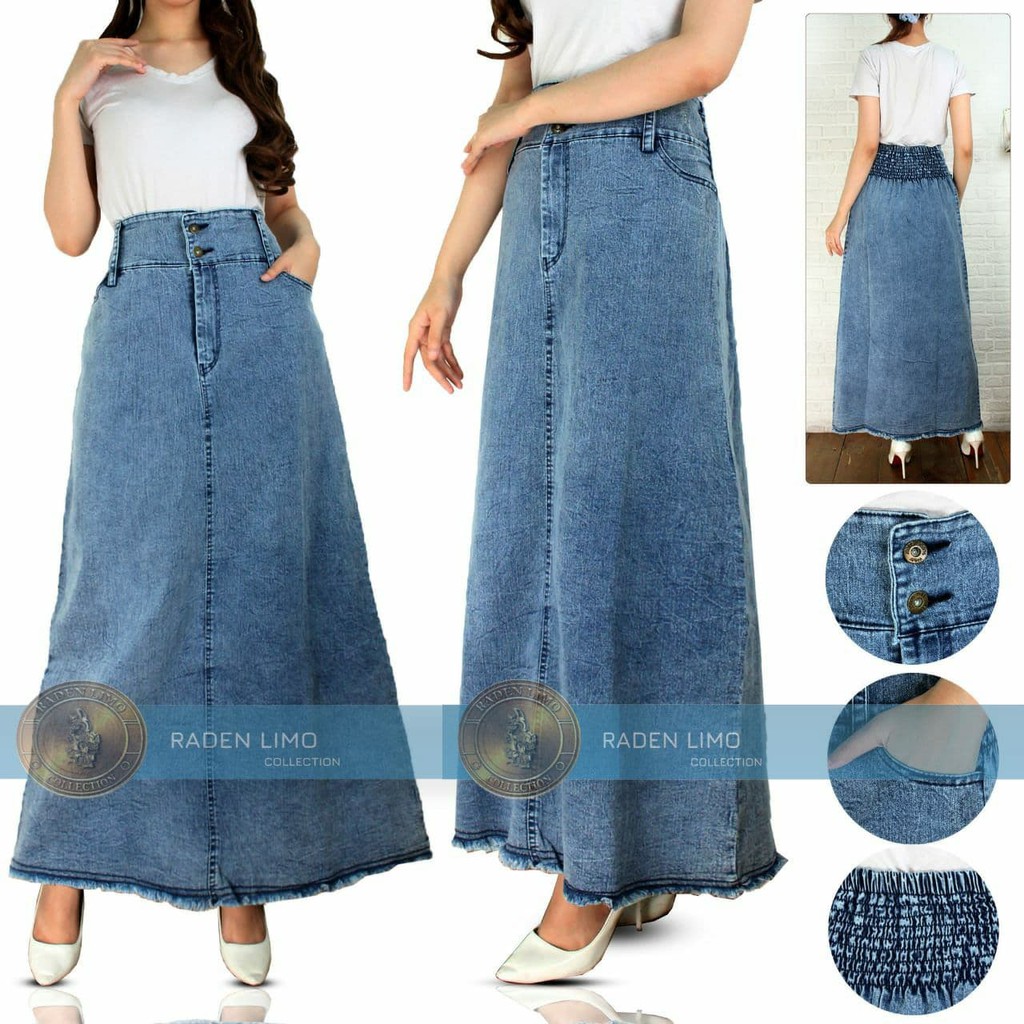 Rok Jeans Panjang Rawis Rumbai Street Tebal