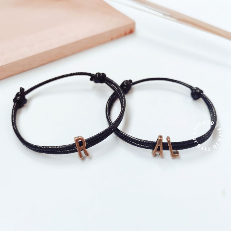 (A-N) GELANG INISIAL HURUF BRONZE / GELANG TALI CHARM HURUF ( HARGA 1 GELANG )