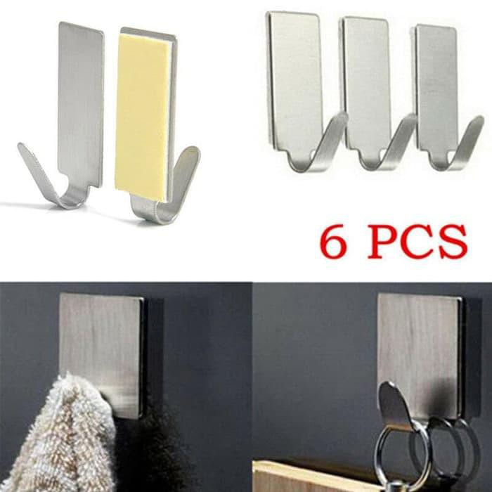 Gantungan Hook Stainless Steel Isi 6 Tempel Dinding - Advanced Stainless Wall Hook Serbaguna