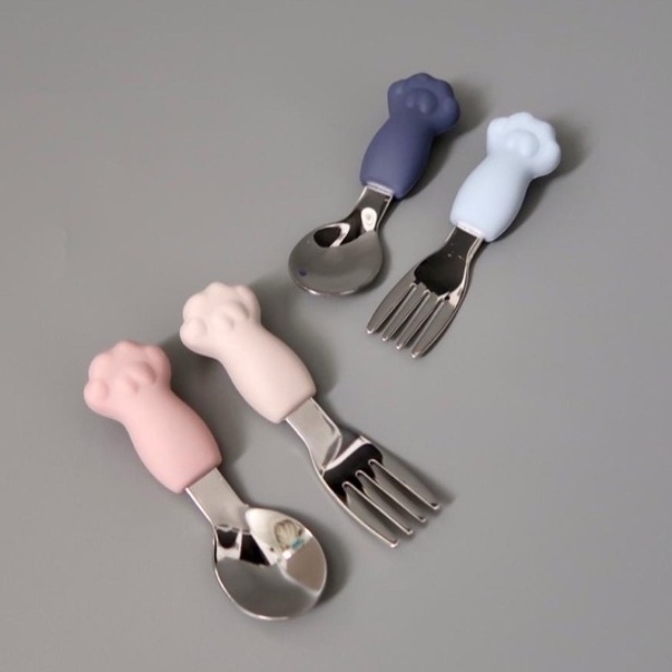 Sky &amp; Rose Paw Training Spoon &amp; Fork Set with Travel Case - Sendok Garpu Anak Bayi Baby Practice Toddler Balita Cutleries