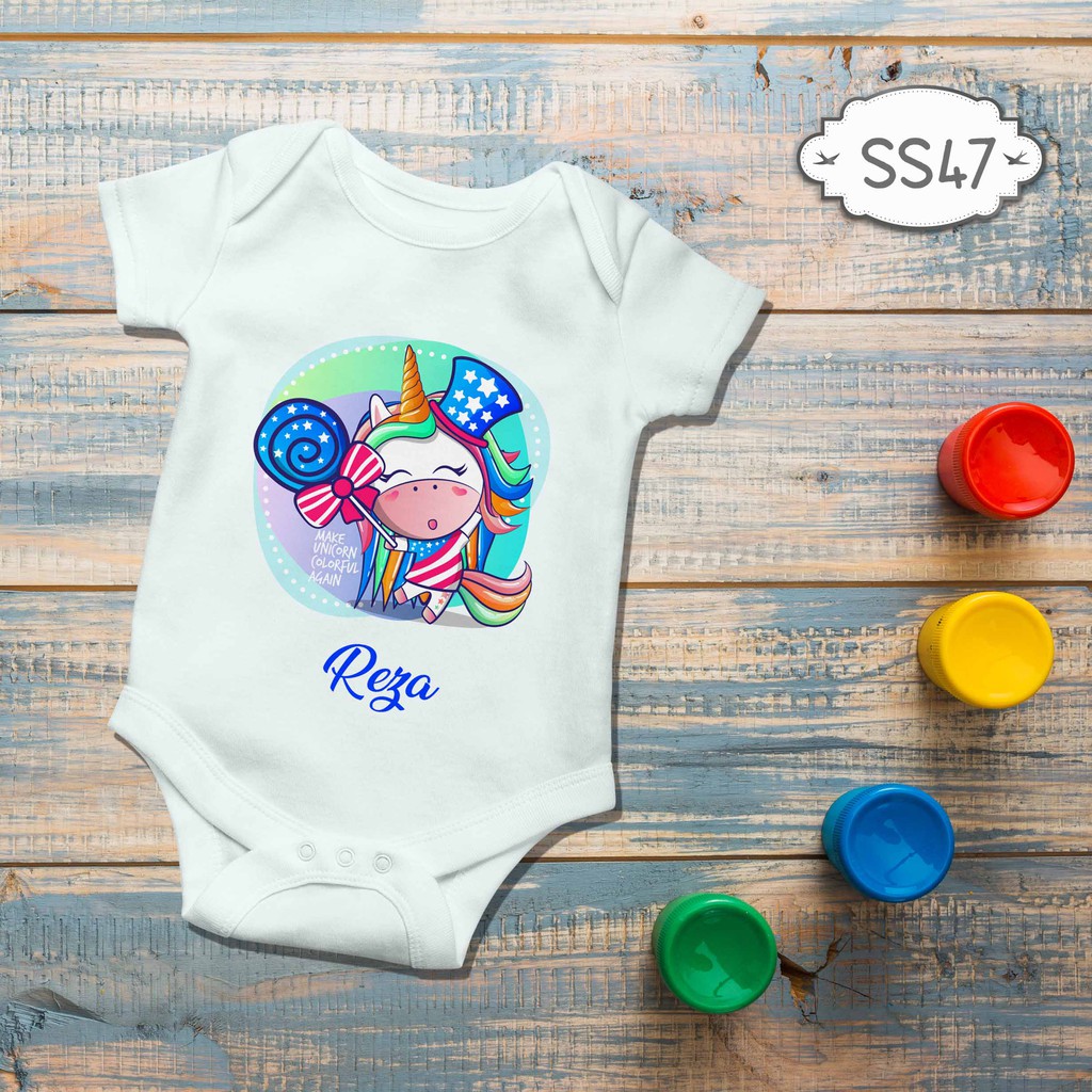 Jumper Baby Girl boy newborn Funny Unicorn ColourFul Magician Custom name nama bebas