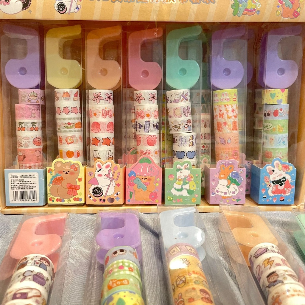 PAKET SELOTIP 1 SET ISI 8 + FREE DISPENSER TAPE MODEL IMUT FANCY MURAH GAMBAR MOTIF LUCU WARNA WARNI UKURAN KECIL STATIONARY UNIK BEST QUALITY READY COD DAN GROSIR