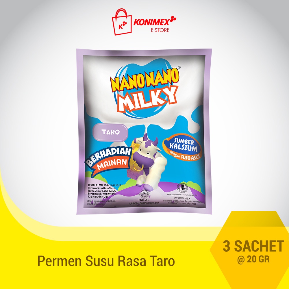 

Nano Nano Milky Taro 3 sachet (@ isi 6 butir)