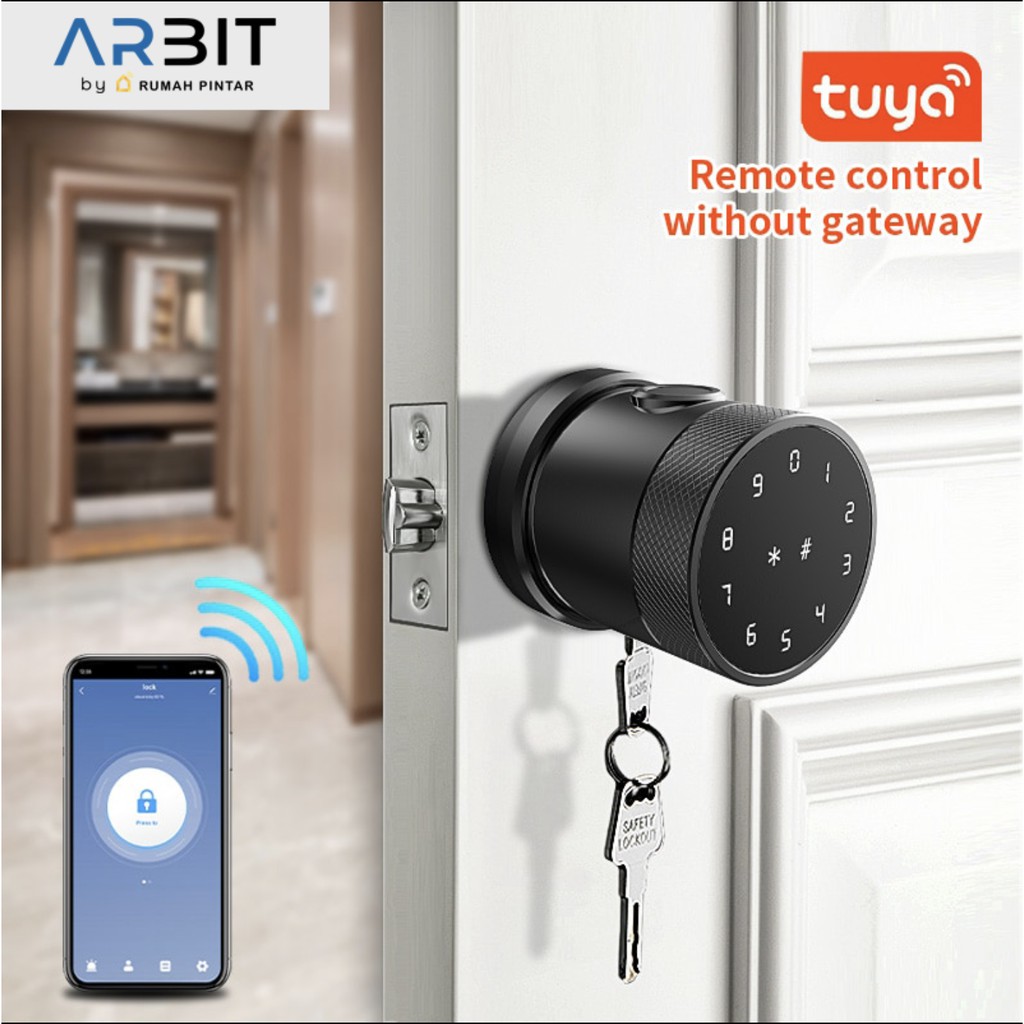 ARBIT - Smart Home Bluetooth Door Knob Lock Fingerprint TUYA - Black ...