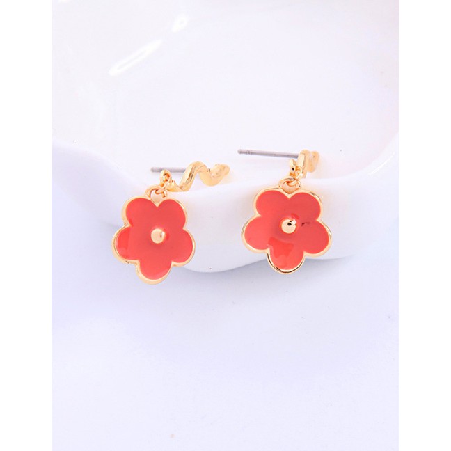 LRC Anting Tusuk Fashion Yellow Drop Glaze Flower Earrings F95571