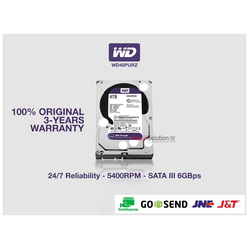 WD Purple 3.5&quot; 4TB Surveillance Internal HardDisk Untuk CCTV