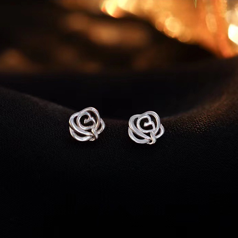 Anting Tusuk Sterling Silver 925 Desain Bunga Mawar Mini Simple Untuk Wanita