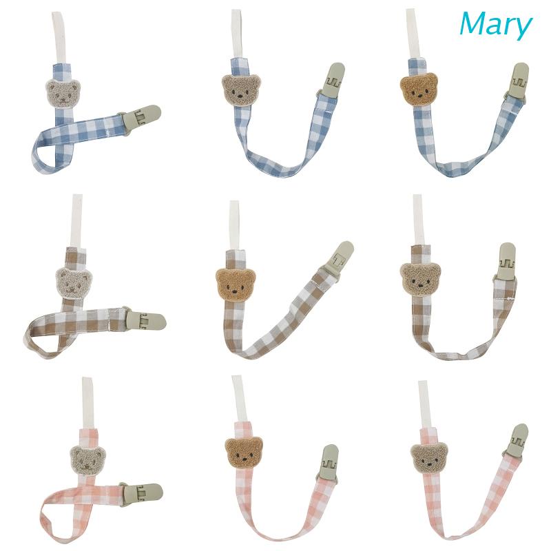Mary Klip Holder Dot Empeng / Teether Bayi Motif Bordir Kartun Beruang Bahan Plastik DIY