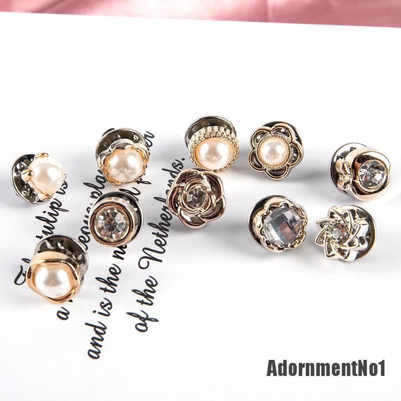 (Adornmentno1) 10pcs / Set Bros Pin Aksen Mutiara + Berlian Imitasi Untuk Wanita