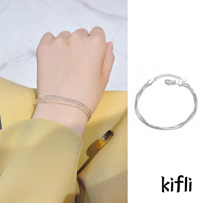 Gelang Rantai Tulang Ular Tiga Lapis Bahan 925 Sterling Silver Untuk Wanita