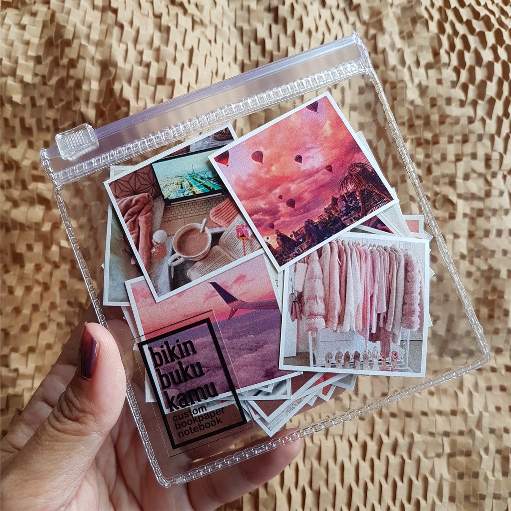 

44pcs Stiker HVS aesthetic estetik foto gambar potret jurnal / scrapbook / journaling notebook sticker - Pink