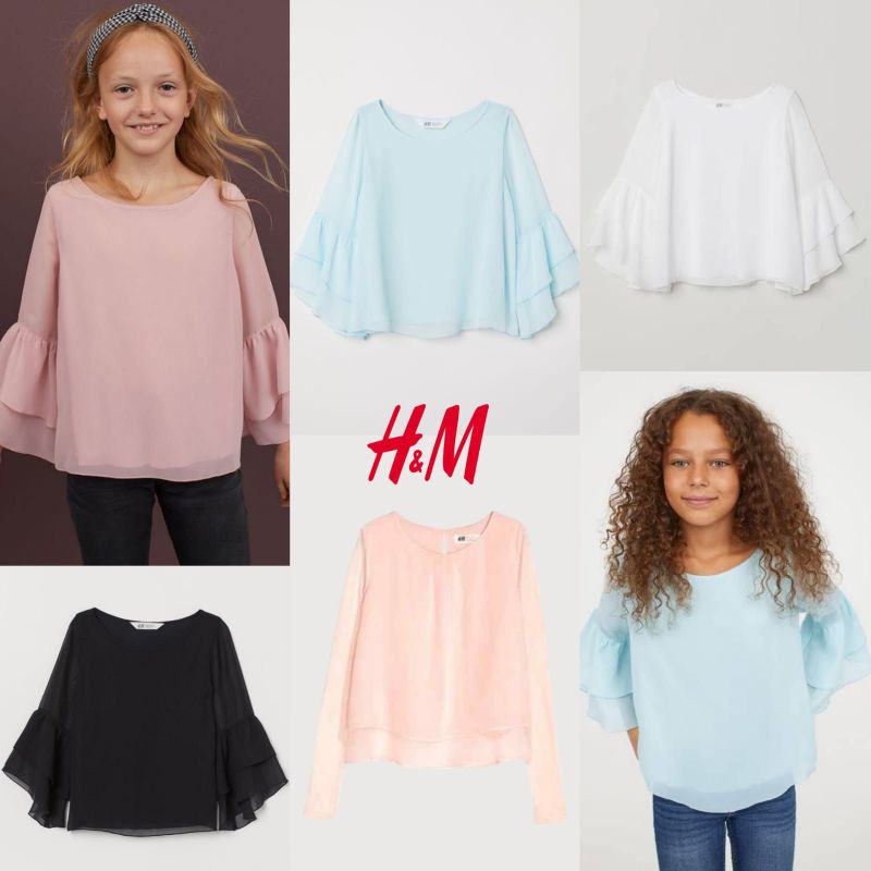 Flutter-Sleeve Blouse H&M Girls | Atasan Anak Perempuan | Baju Anak Perempuan | Blouse Anak Perempua