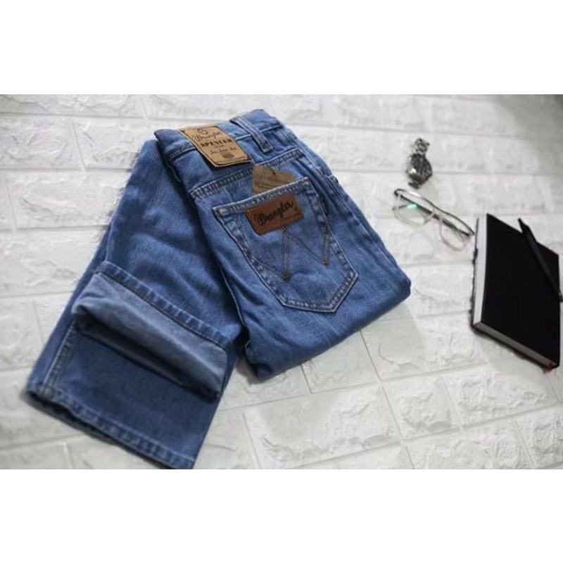 Celana Jeans Regurel Standar Original Wr3n9l3r Warna Biru Dongker Hitam Abu Coklat Biowash Wos 28-38