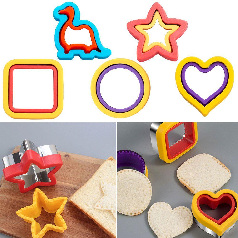 Solighter Cetakan Pemotong Sandwich Kue Kering Dapur Dekorasi Stainless Steel Bulat Persegi 3D Cookie Cutter