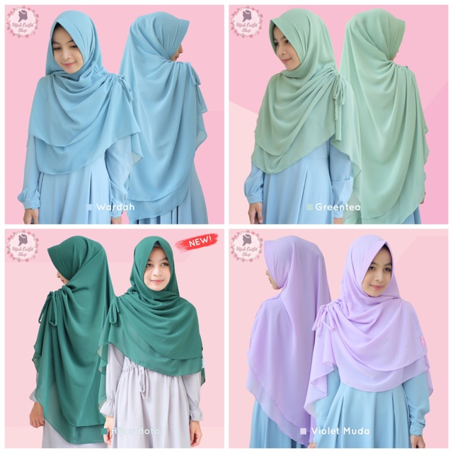 Khimar shafira, khimar syari 2 layer kerut samping