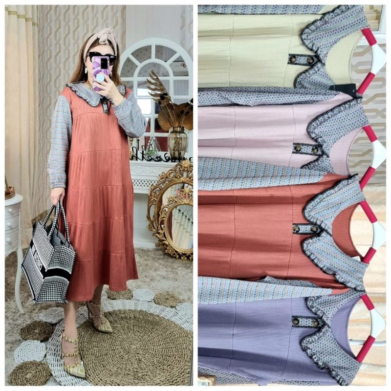 Midi Dress Korean Look Import by Meijiwang / Dress Wanita Import / gamis wanita