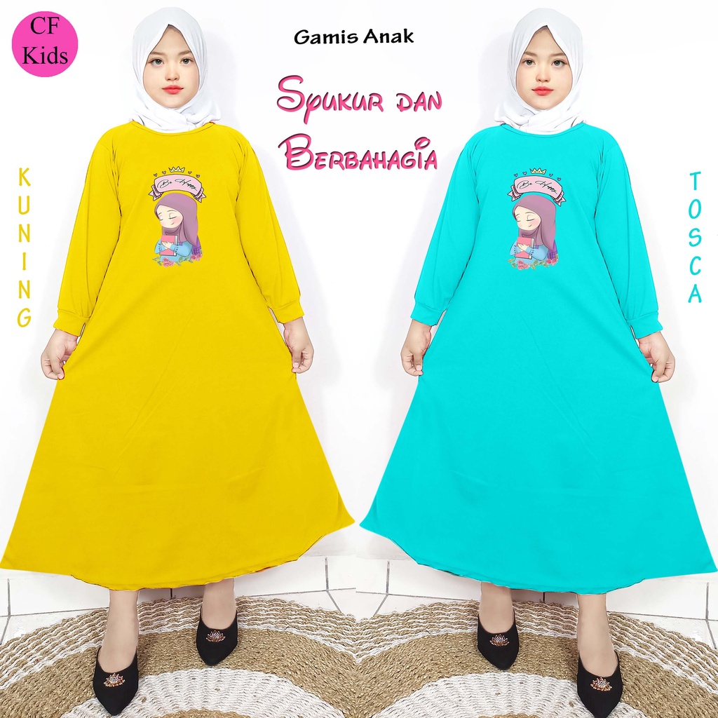 Gamis Anak Perempuan DTF Be Happy Kekinian CF Kids