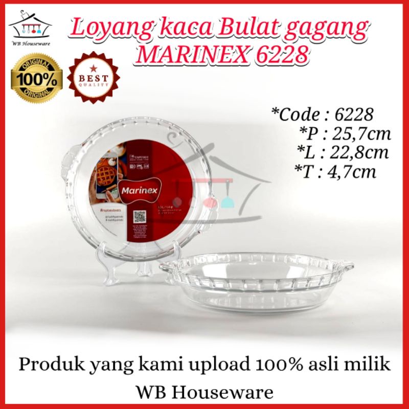 Loyang kaca saji bulat gagang marinex 6228 1,3Liter / prasmanan kaca tahan panas import