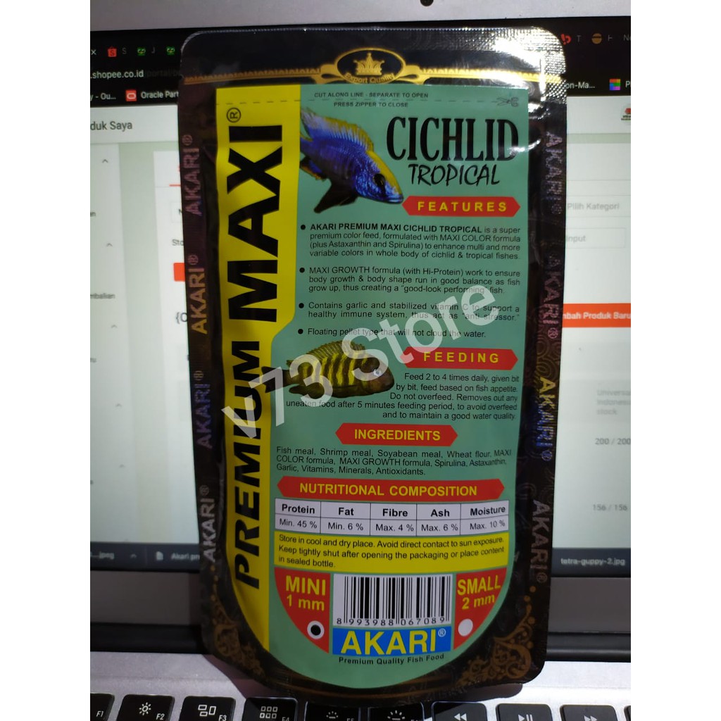 AKARI PREMIUM MAXI CICHLID - TROPICAL FISH, FLOATING (1 mm)100gr