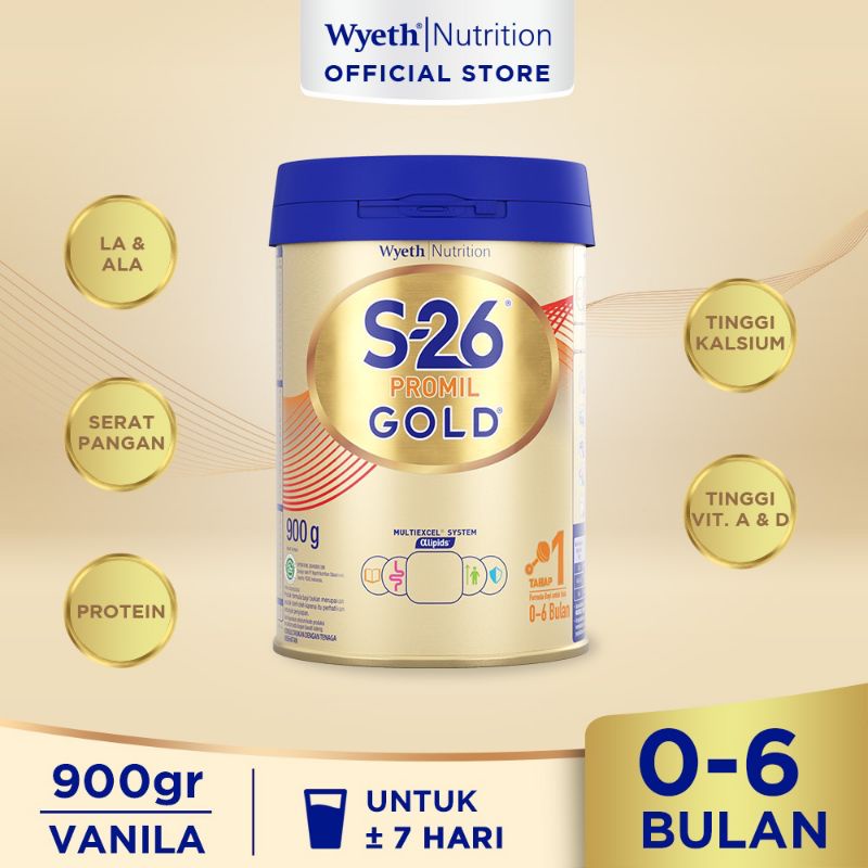 S26 Promil Gold Tahap 1  susu formula usia 0-6 bulan,kaleng 900gram