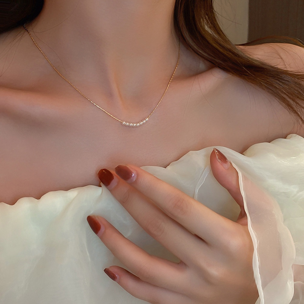 【COD Tangding】Kalung Rantai Tipis Aksen Mutiara Bentuk Geometris