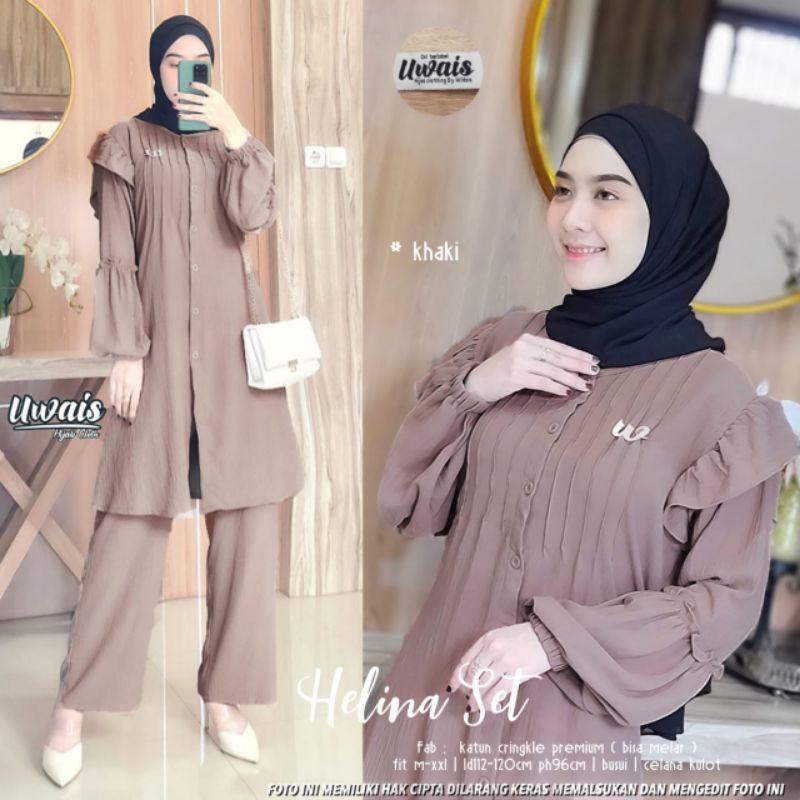 HELINA SET/SETCEL WANITA TERBARU/CRINKLE PREMIUM/BYSKA SET CRINKLE PREMIUM LONG TUNIK/ONESET CRINKLE