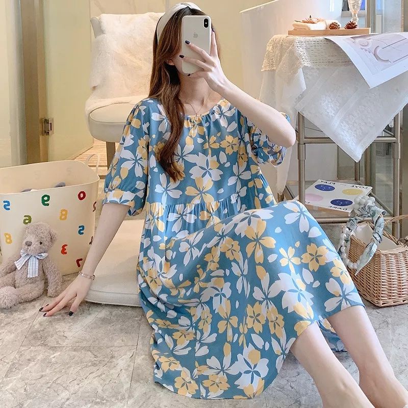 RULIF Daster rayon import lengan pendek oversize / Baju tidur import rayon korea jumbo