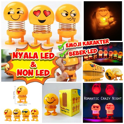 SPRING DOLL KARAKTER EMOTICON / BEBEK NYALA LED / PAJANGAN MOBIL SPRING DOLL SHAKING HEAD