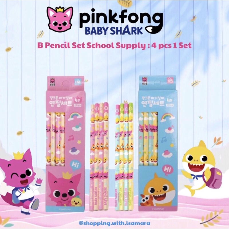 

Pinkfong Baby Shark B Pencil Set School Supply : 4 pcs 1 set / Pensil / stationery