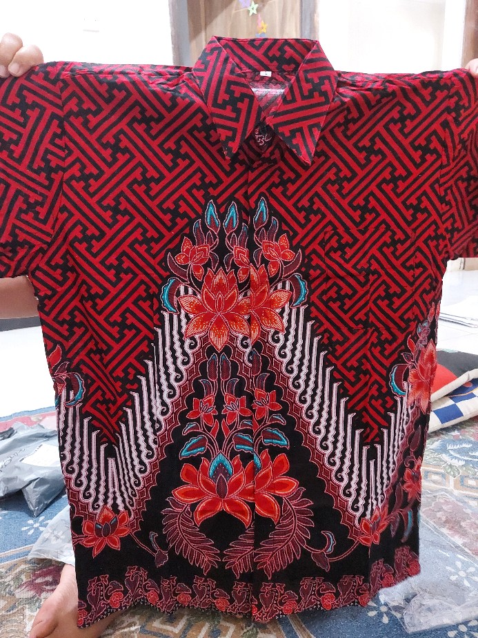 Batik Couple Keluarga Sania Ruffle Ori Ndoro Jowi Dnt Motif Pagar Bunga Merah