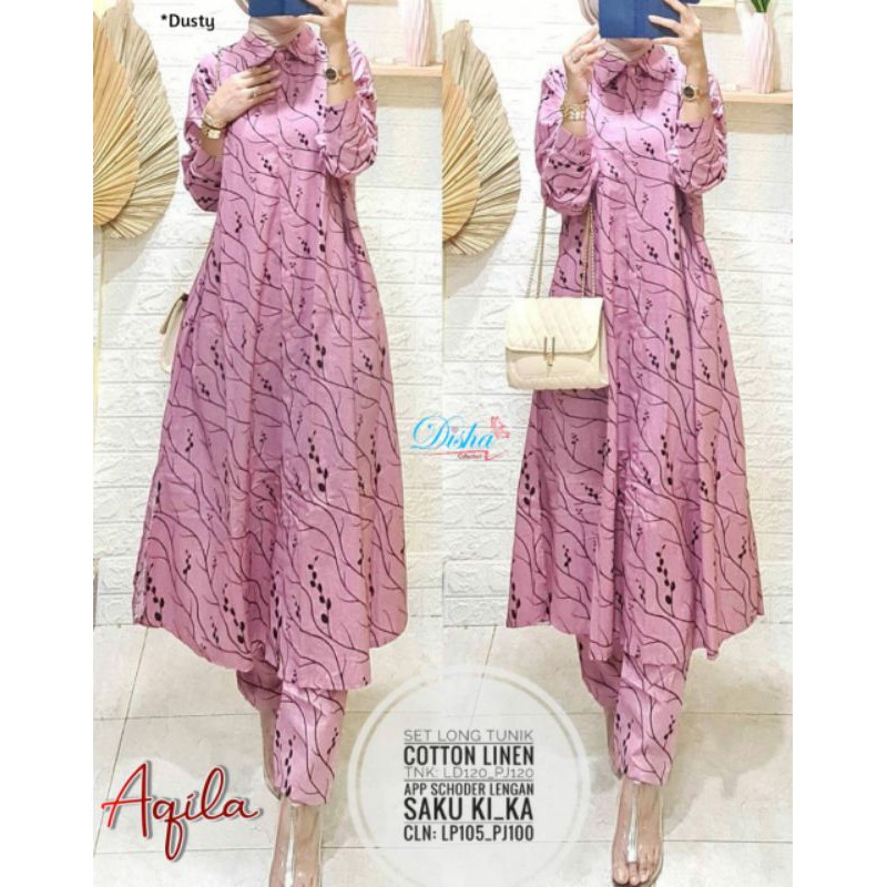 [COD] AQILA SET LONG TUNIK COTTON LINEN BY DISHA SOLO