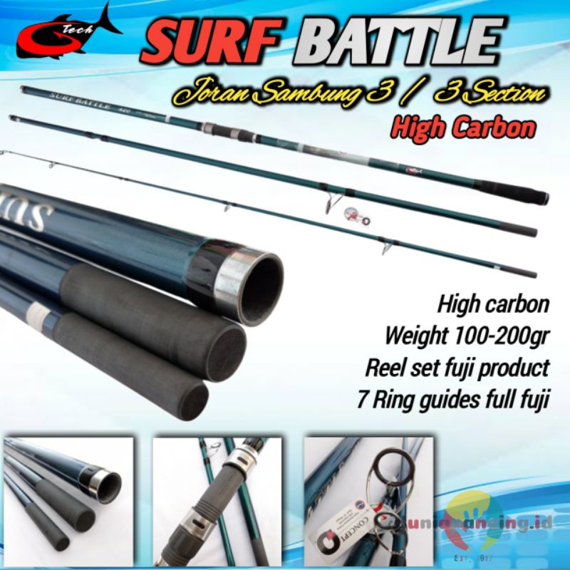 Joran gtech surf battle 420 450 carbon joran sambung 3 untuk tebing dan pantai