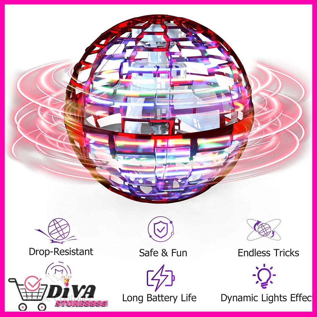Flying Nova Boomerang Spinner Bola Terbang Drone Flying Ball Flying Nova Pro UFO Ball Drone LED Gyro Spinner Bola