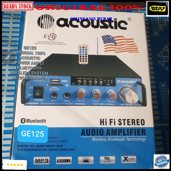 G125 original 100% acoustic power ampli bluetooth Amplifier bluetoot karaoke bluetot blutut USB MP3 player audio sistem sound system AC DC vokal vocal accu pro profesional aux dj asli radio fm music musik G125   Bisa BLUETOOTH ke segala merek HANDPHONE  B