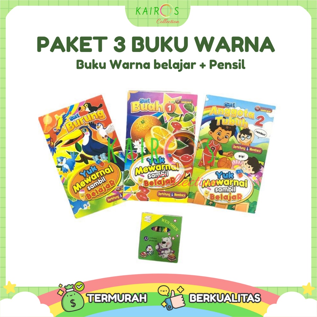 Pensil Warna Buku Mewarnai &amp; Belajar Anak - Paket Edukasi Belajar Mewarna